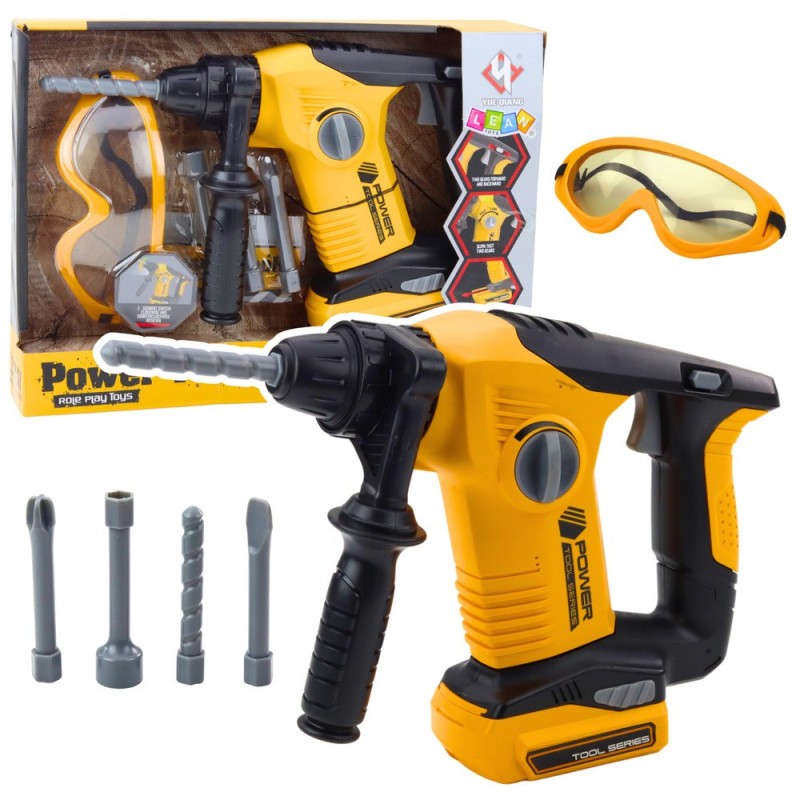 Children's Impact Hammer Drill 4 Interchangeable Bits Glasses Yellow