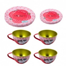 Tea Coffee Set For Kids Metal Cats Pink 15pcs