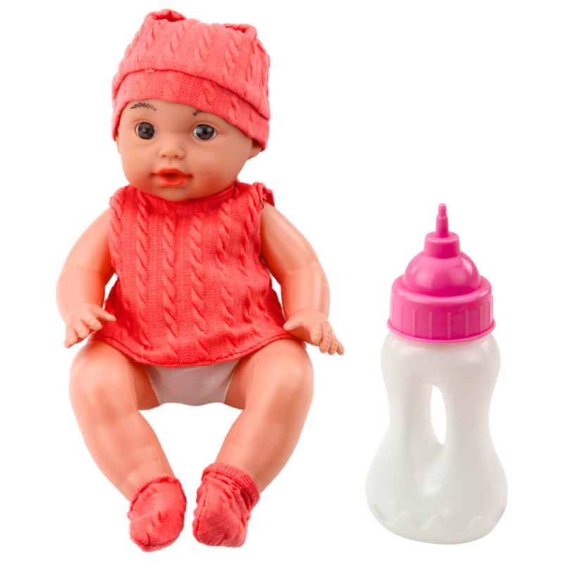Baby Doll With Feeding Bottle Pink Outfit Sounds 30cm