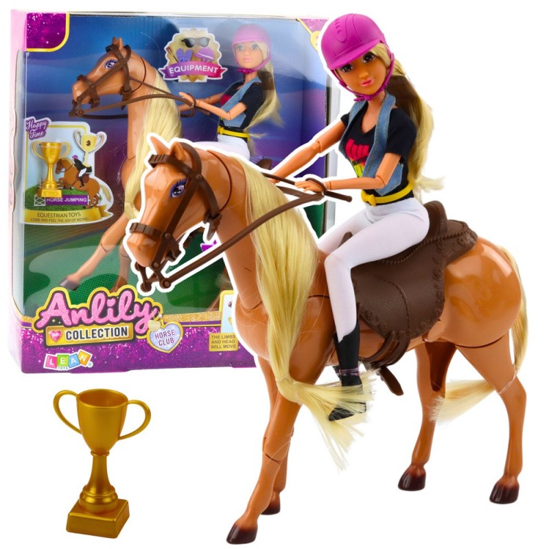 Anlily Doll Set With Horse Cup Helmet Movable Limbs Brown