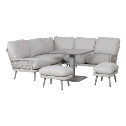 Aiamööblikomplekt MARENDA laud, nurgadiivan ja 2 tumbat, hall beež