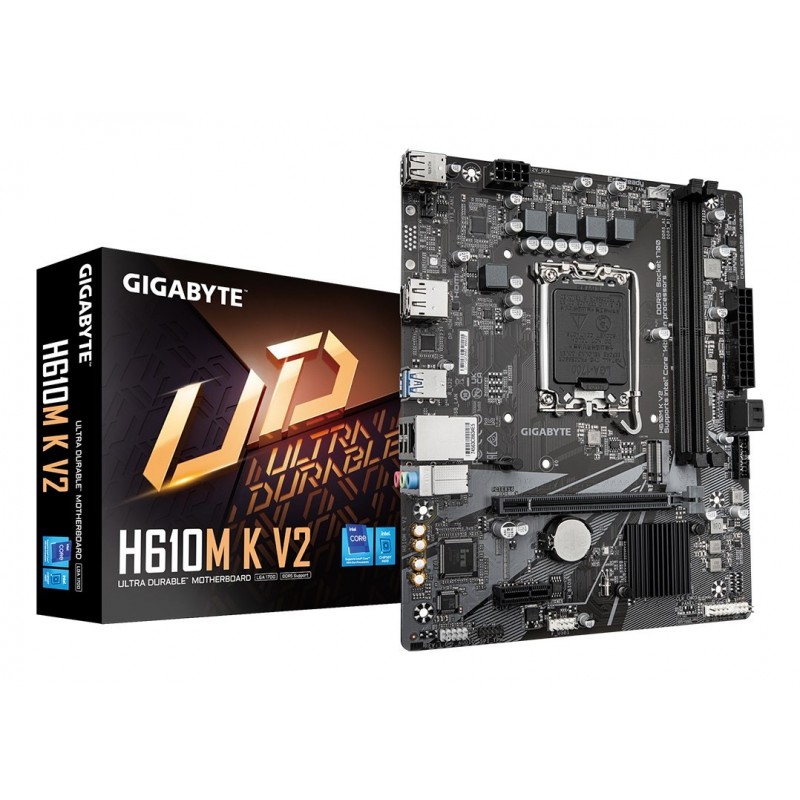 GIGABYTE H610M K V2 Motherboard - Intel Core 14th CPUs, up to 5600MHz DDR5, 1xPCIe 3.0 M.2, 1GbE LAN, USB 3.2 Gen 1