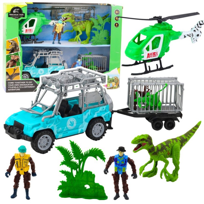 Dinosaur Helicopter Car Set Figures Accessories Lights Sounds