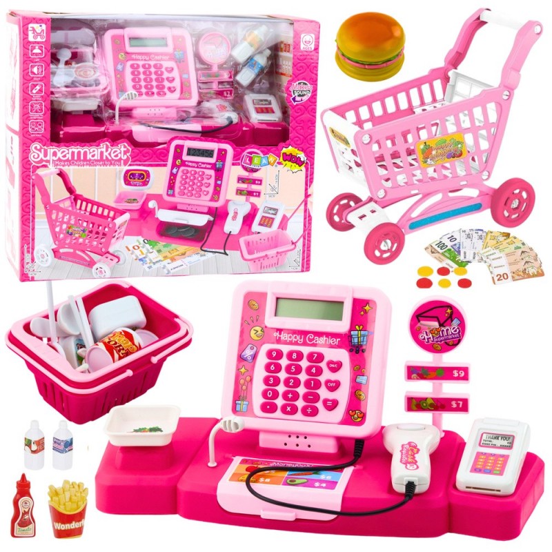 Shop Set Checkout Basket Food Lights Sounds Pink