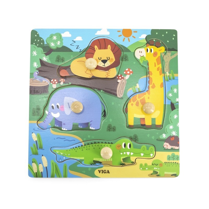 VIGA Wooden Puzzle with Pins Wild Animals