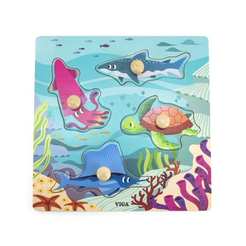 VIGA Wooden Puzzles with Pins Marine Aquatic Animals