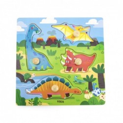 VIGA Wooden Puzzle with Pins Dinosaurs