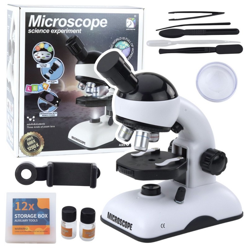 Science Educational Microscope Kit 1200x Magnification Phone Holder