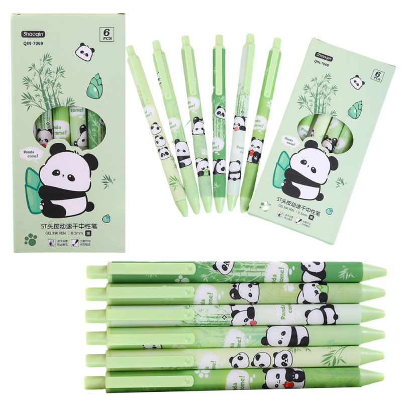 Panda Bamboo Pen Set Green Black Ink 0.5mm 6pcs