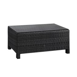 Coffee table SEVILLA 102x50,5xH43,5cm, table top  5mm clear glass, aluminum frame with plastic wicker, color  black