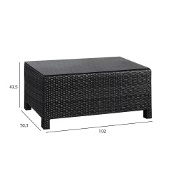 Coffee table SEVILLA 102x50,5xH43,5cm, table top  5mm clear glass, aluminum frame with plastic wicker, color  black