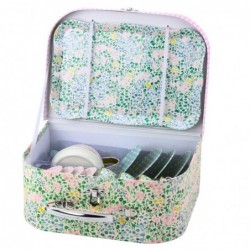 Tea Set in a Suitcase Pastel Metal Tableware 15 pcs