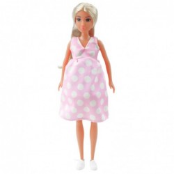 Anlily Pregnant Doll Light Pink Polka Dot Dress Long Hair