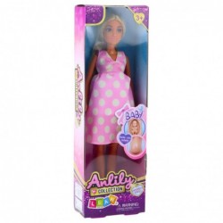 Anlily Pregnant Doll Light Pink Polka Dot Dress Long Hair