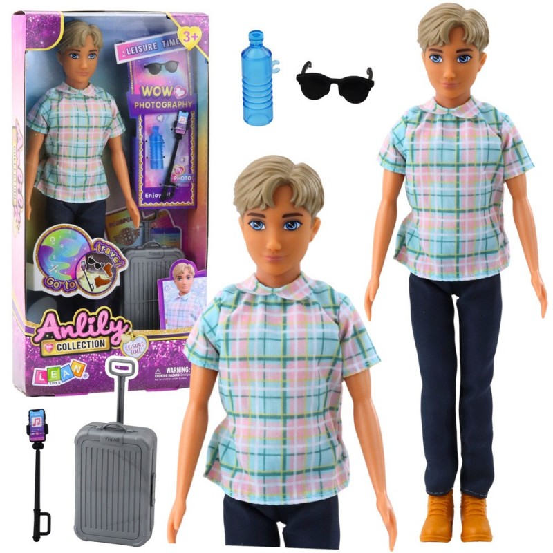 Anlily Doll Boy Accessories Suitcase Selfie Stick Glasses Bottle