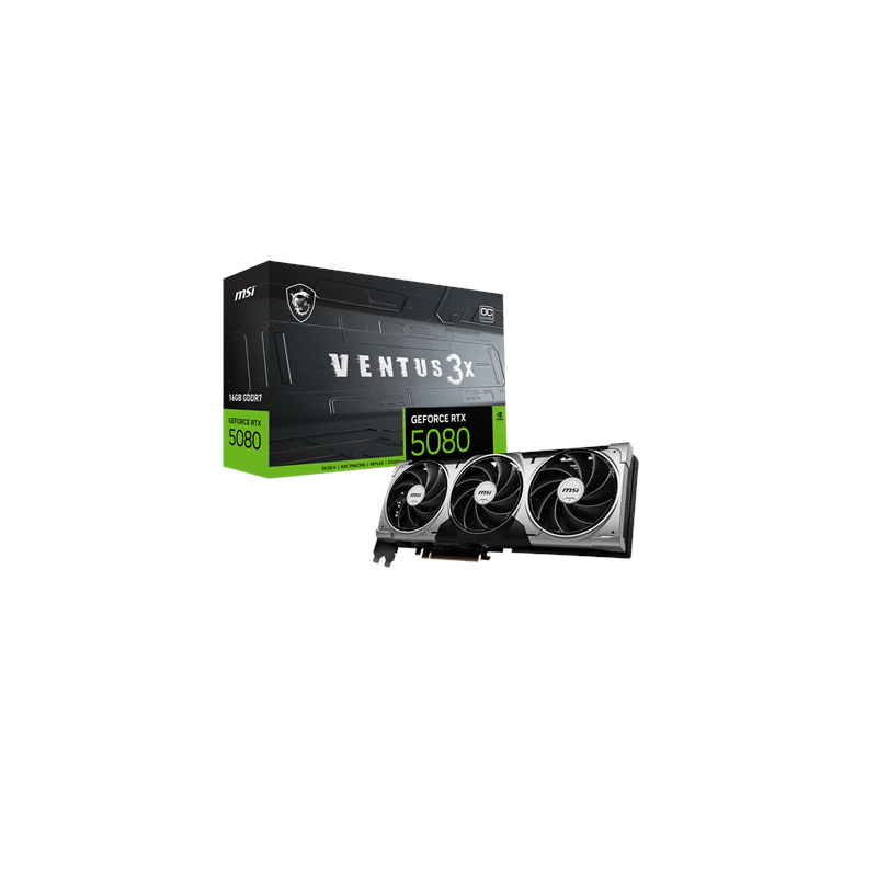 MSI GeForce RTX 5080 16G VENTUS 3X OC NVIDIA 16 GB GeForce RTX 5080 HDMI ports quantity 1 PCI Express Gen 5 |