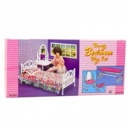 Doll Furniture Set Bed Dressing Table Chair Bedding Floral