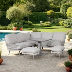 Aiamööblikomplekt MARENDA laud, nurgadiivan ja 2 tumbat, hall beež