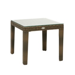 Side table WICKER 50x50xH45cm, table top  clear glass, aluminum framewith plastic wicker, color  cappuccino
