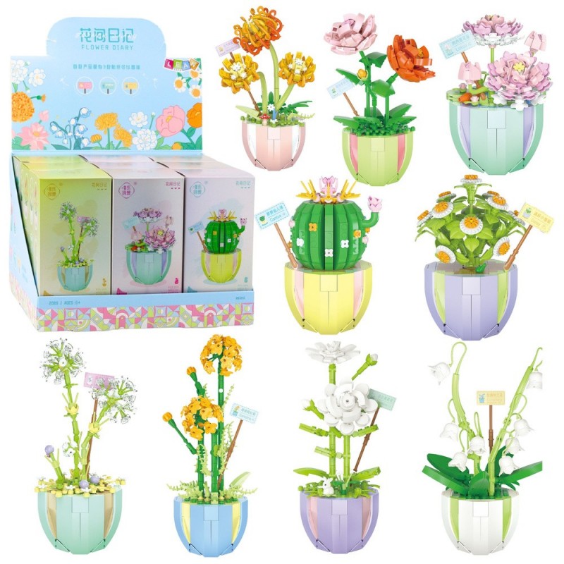 Construction Blocks Flowers in Pots Colorful 269–444 pcs.