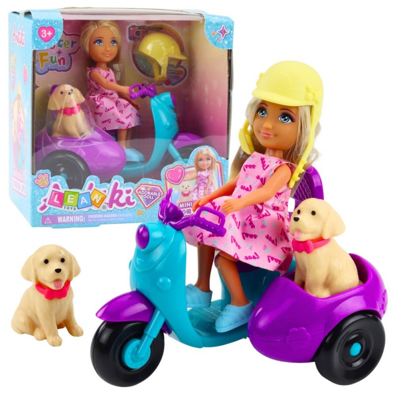 Ankiki Mini Doll on a Three-Wheeled Scooter Dog Set