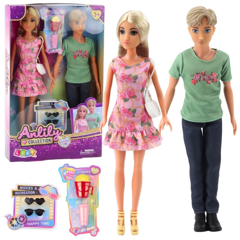 Anlily Doll Set Girl with Boy Accessories Glasses Handbag