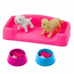 Mini Doll Set with Two Dogs, Bed, Food Bowl