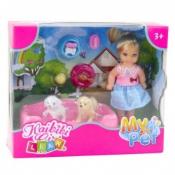 Mini Doll Set with Two Dogs, Bed, Food Bowl