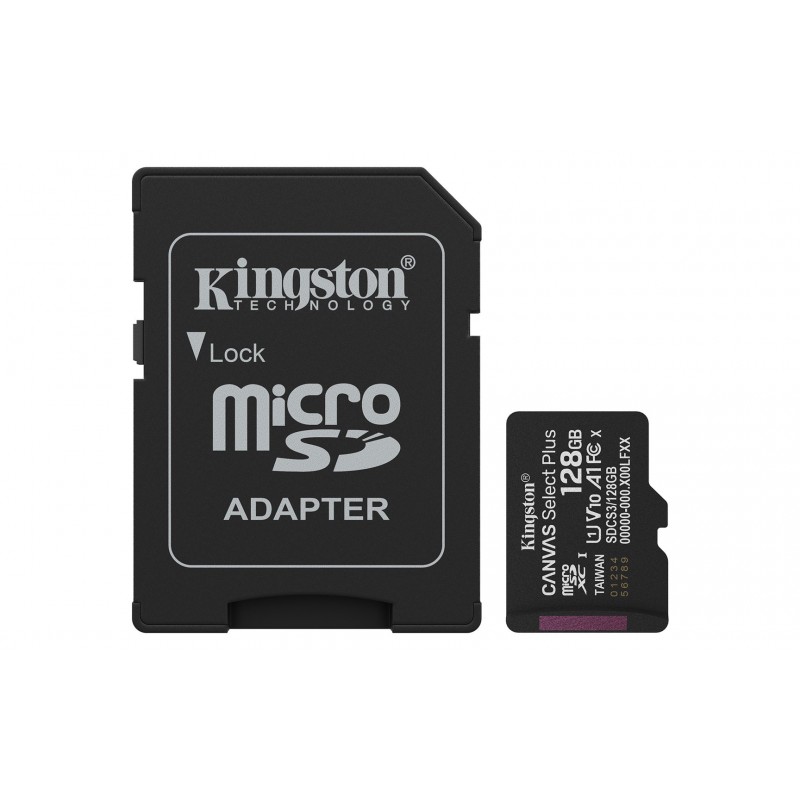 Kingston Technology 128GB microSDXC Canvas Select Plus Gen3 150MB/s A1 Card + Adapter