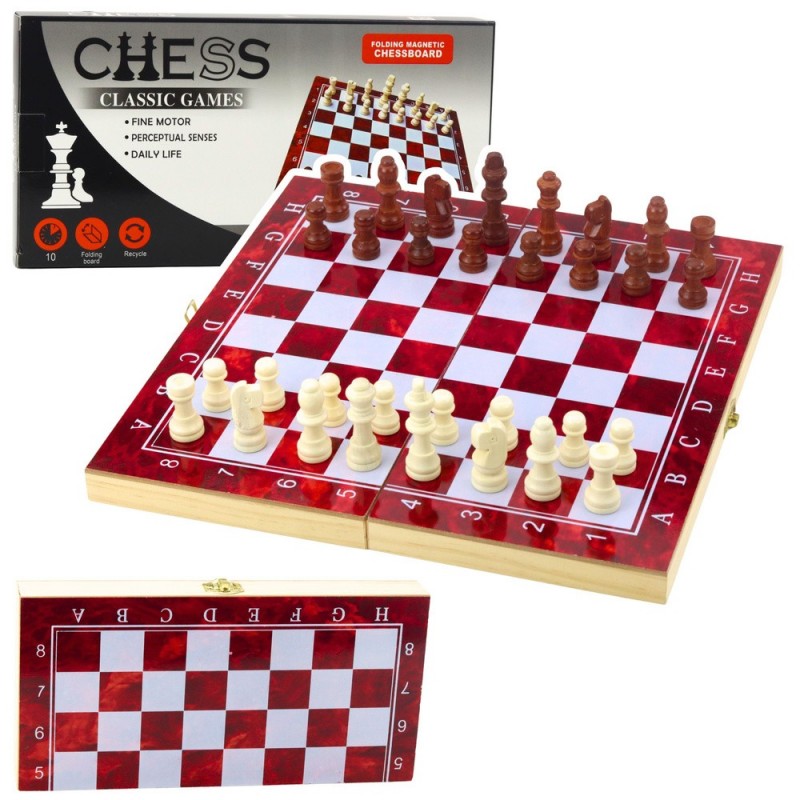 3-in-1 Wooden Game Set Chess Backgammon Checkers Foldable Board 30x30cm