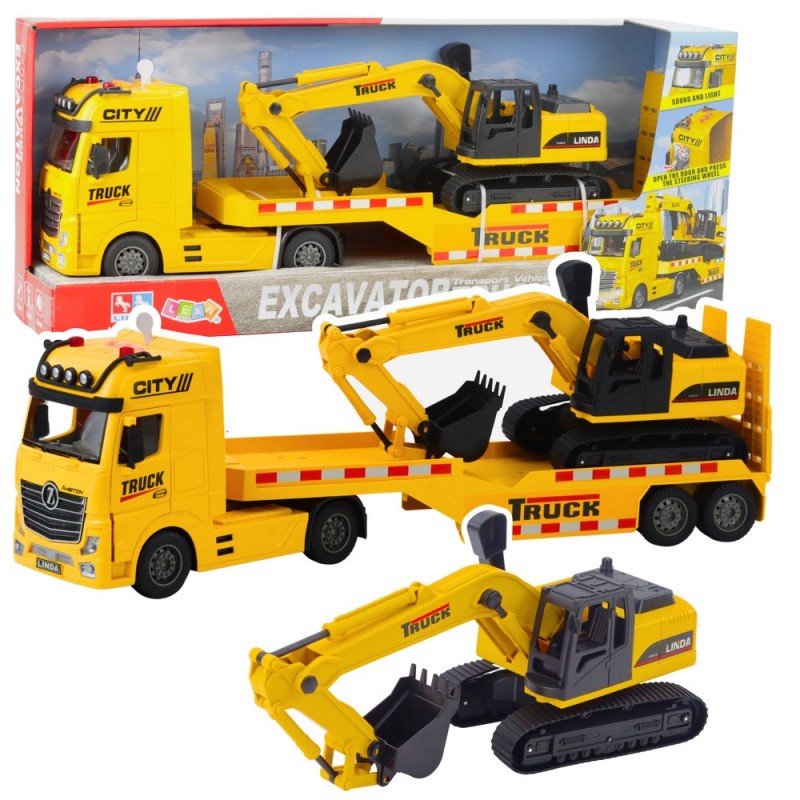 Truck Tow Truck Crawler Excavator Lights and Sounds Yellow Set