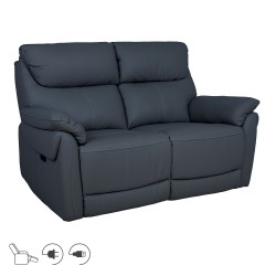 Recliner sofa BOWEN 2-seater with electric mechanism, dark grey genuine leather
