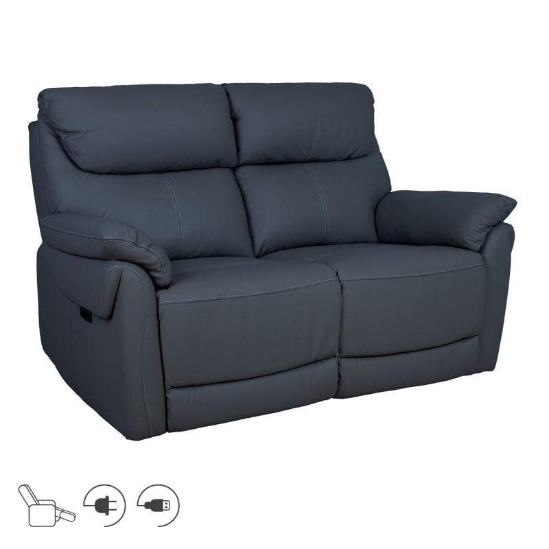 Recliner sofa BOWEN 2-seater with electric mechanism, dark grey genuine leather
