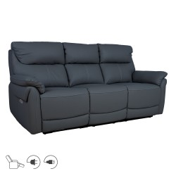 Recliner sofa BOWEN 3-seater with electric mechanism, dark grey genuine leather