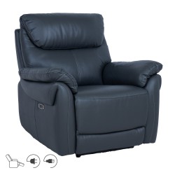 Recliner armchair BOWEN with electric mechanism, dark grey genuine leather