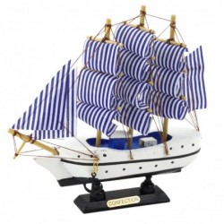 Collectible Model Decorative Sailing Ship White and Blue 18x17cm