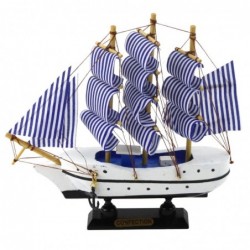 Collectible Model Decorative Sailing Ship White and Blue 18x17cm