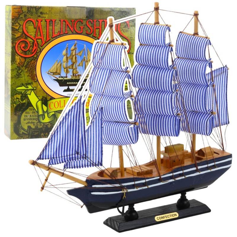 Collectible Model Decorative Sailing Ship White and Blue 33x31cm