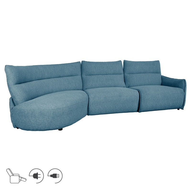 Corner sofa CANNES LC electric recliner, greyish blue