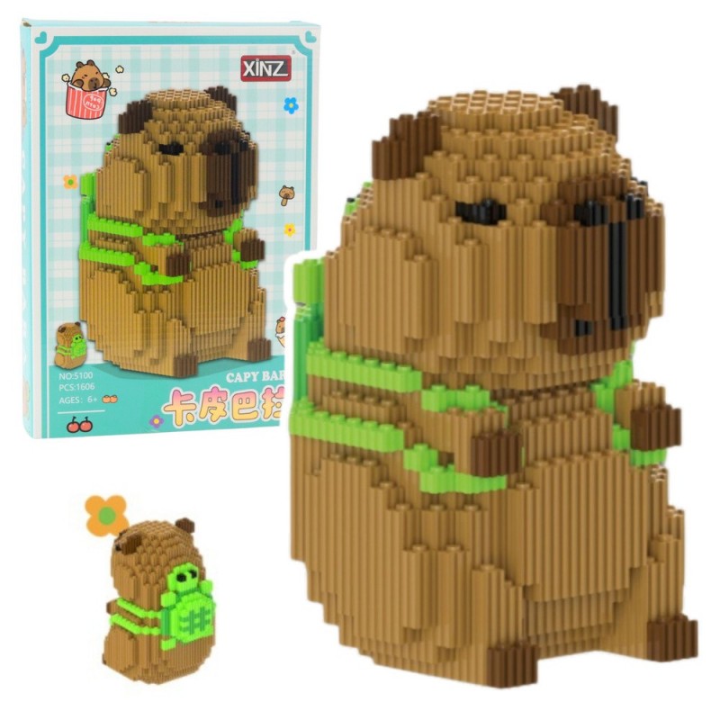 3D Construction Blocks Capybara With Green Backpack 1606pcs.