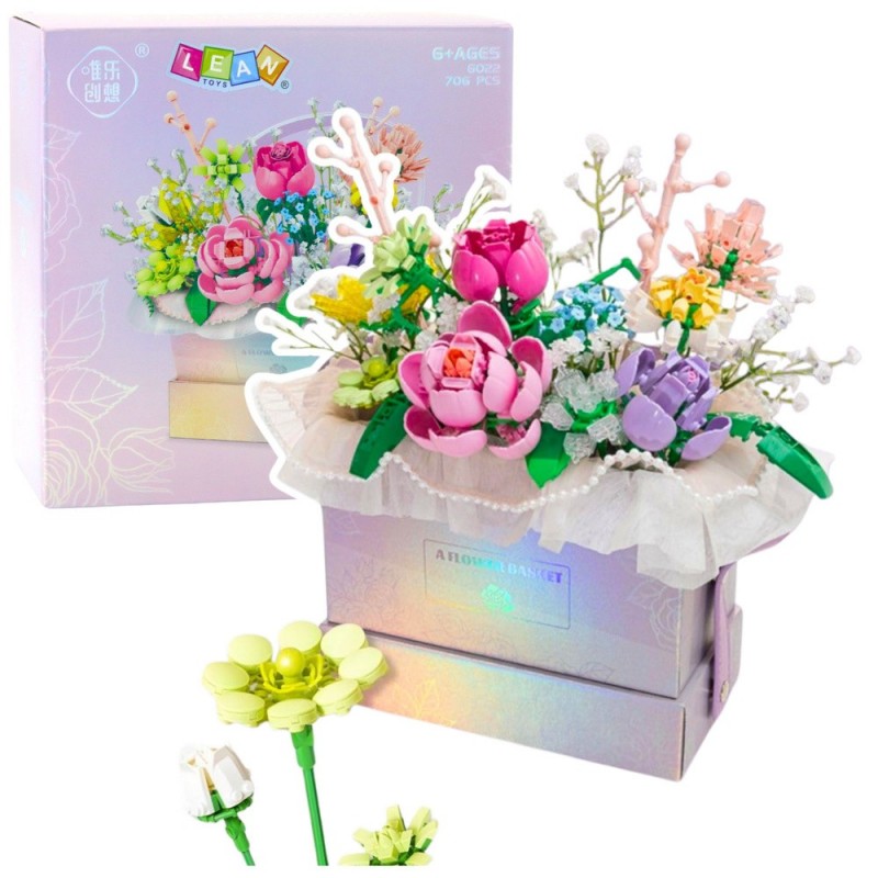Construction Blocks Composition In Box Flower Box Purple LED 706pcs.