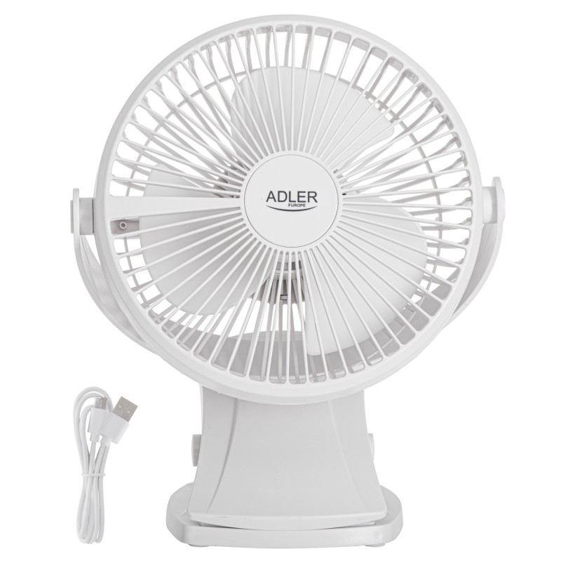 Adler Rechargeable Clip-on Desk Fan AD 7342 Table Fan White Diameter 15.5 cm Number of speeds 3 Oscillation