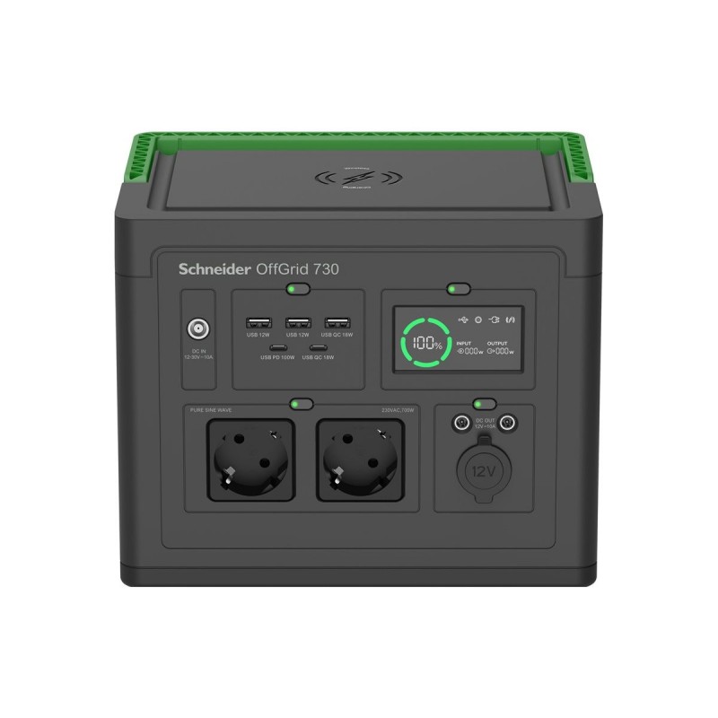 APC OffGrid Portable Power Station 730, 738Wh Lithium-ion, LCD, 2 CEE 7/3 Schuko outlets, Sinewave, 3 USB-A, 2 USB-C,