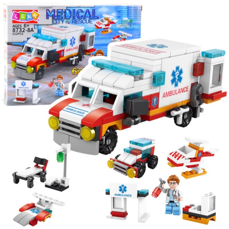 Construction Bricks Rescue Set Ambulance 6in1 122 pcs.