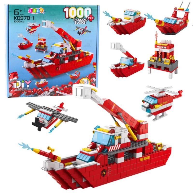 Construction Blocks Boat Fire Ship Red 6in1 1000 pcs.