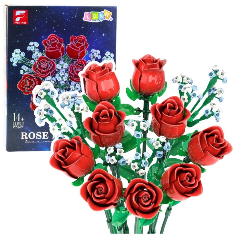 Construction Blocks Flowers Bouquet Red Roses 649 pcs.