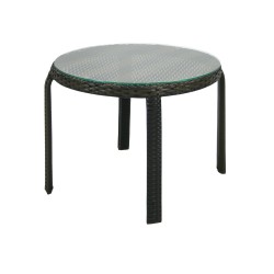 Side table WICKER D52xH43cm, table top  clear glass, aluminum frame with plastic wicker, color  dark brown