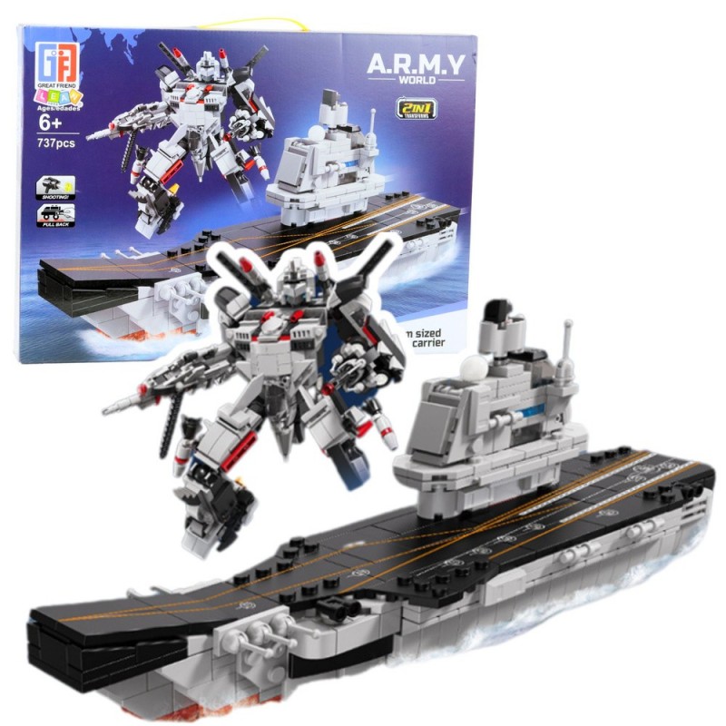 Construction Bricks Ship Aircraft Carrier Robot 2in1 737 pcs.