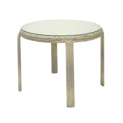 Side table WICKER D52xH43cm, table top  clear glass, aluminum frame with plastic wicker, color  beige