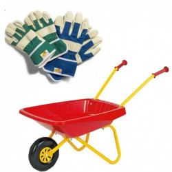 ROLLY TOYS Red Sand Wheelbarrow for Construction + Gloves